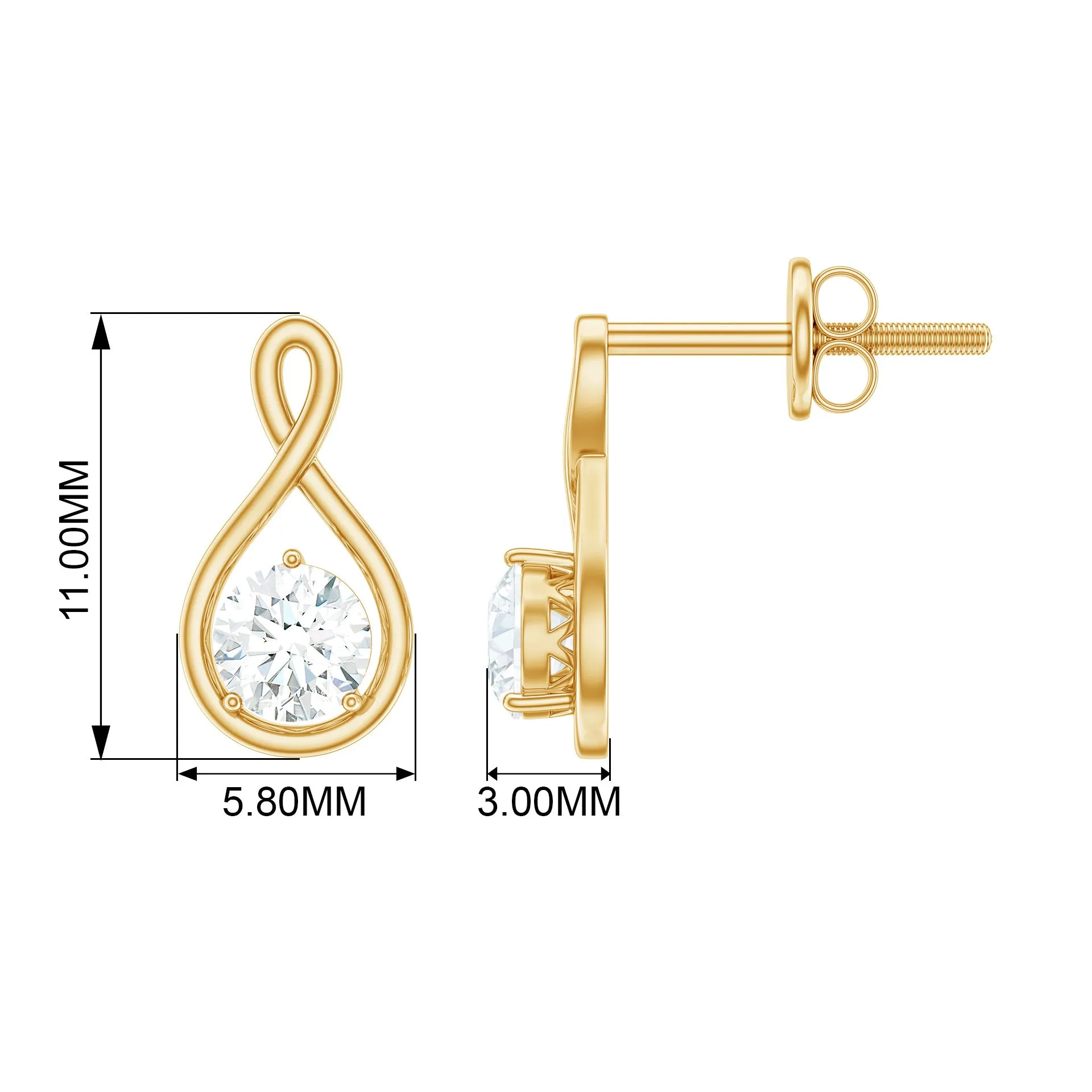 0.50 CT Round Cut Moissanite Infinity Stud Earrings