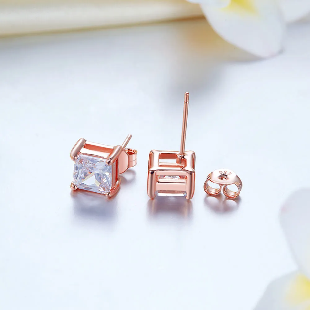 1 Ct Princess Cut Created Diamond Stud Earrings 925 Sterling Silver Rose Gold Plated XFE8153