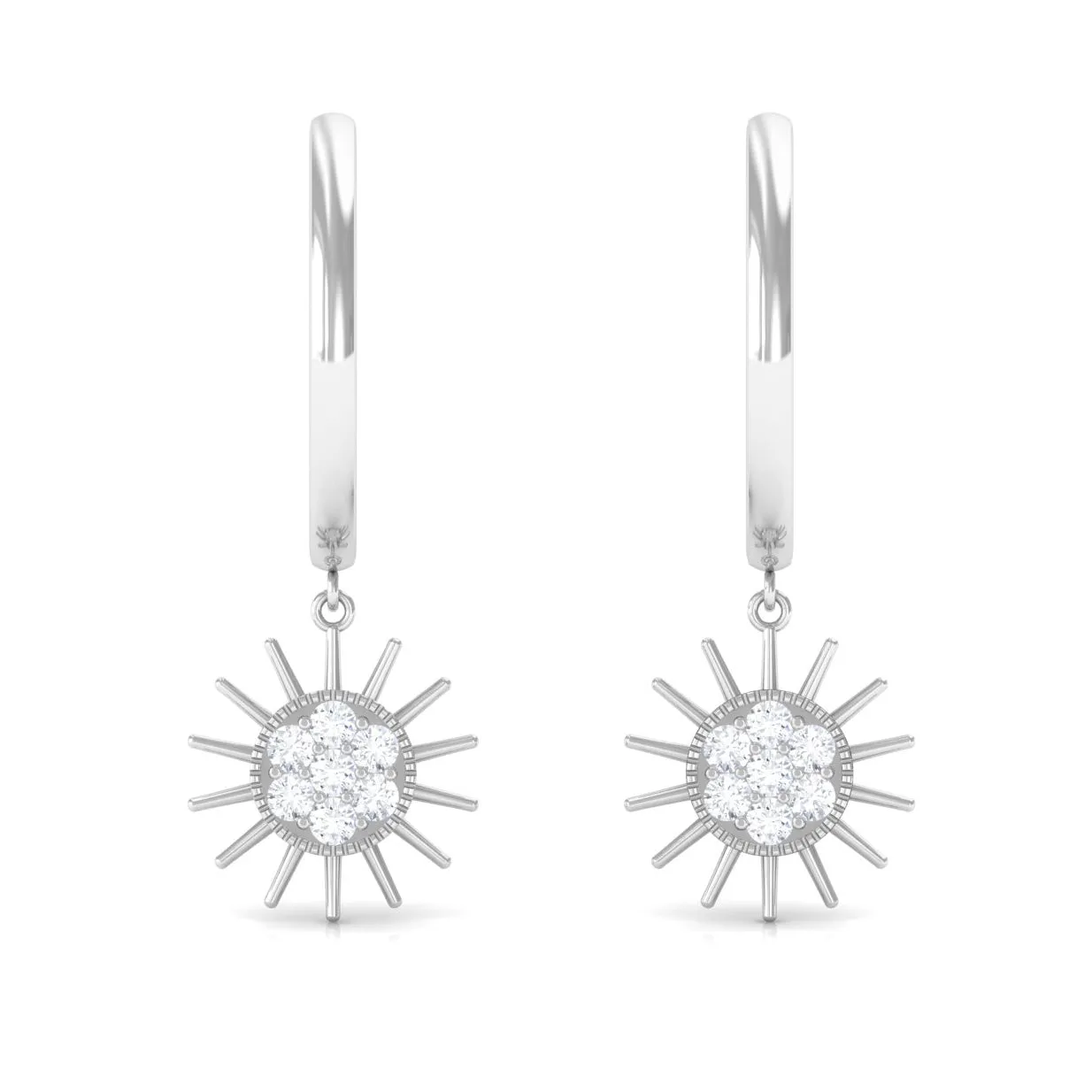 1/2 CT Sunburst Dangle Earrings with Diamond Cluster