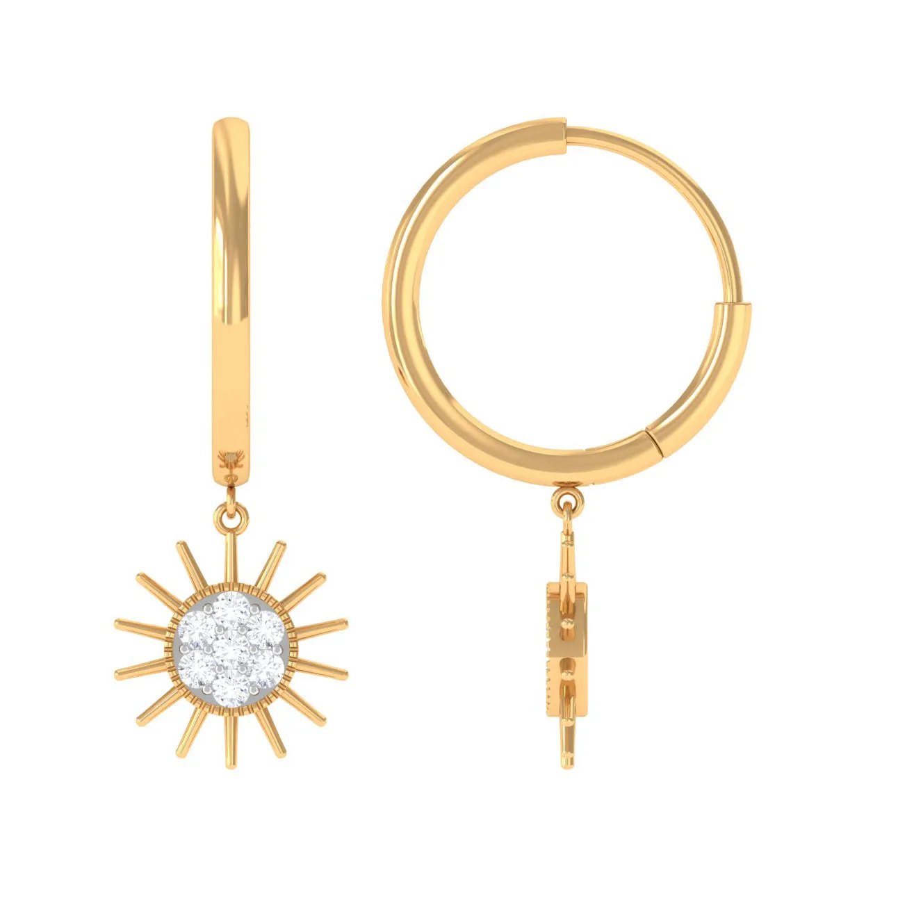 1/2 CT Sunburst Dangle Earrings with Diamond Cluster