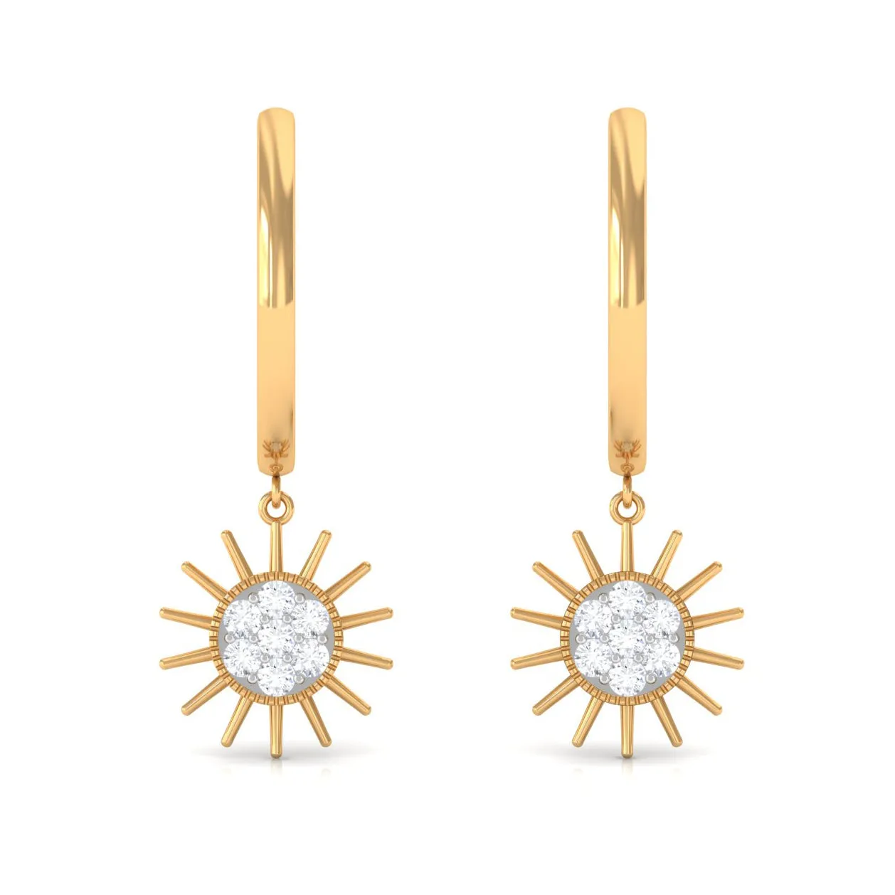 1/2 CT Sunburst Dangle Earrings with Diamond Cluster