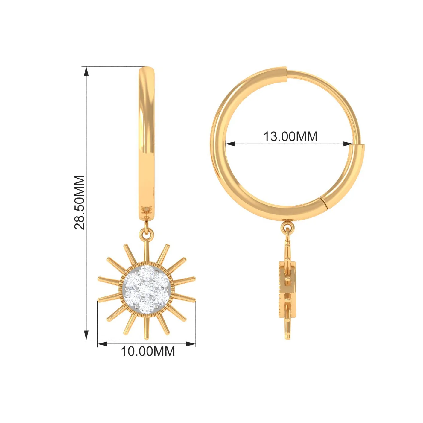 1/2 CT Sunburst Dangle Earrings with Diamond Cluster