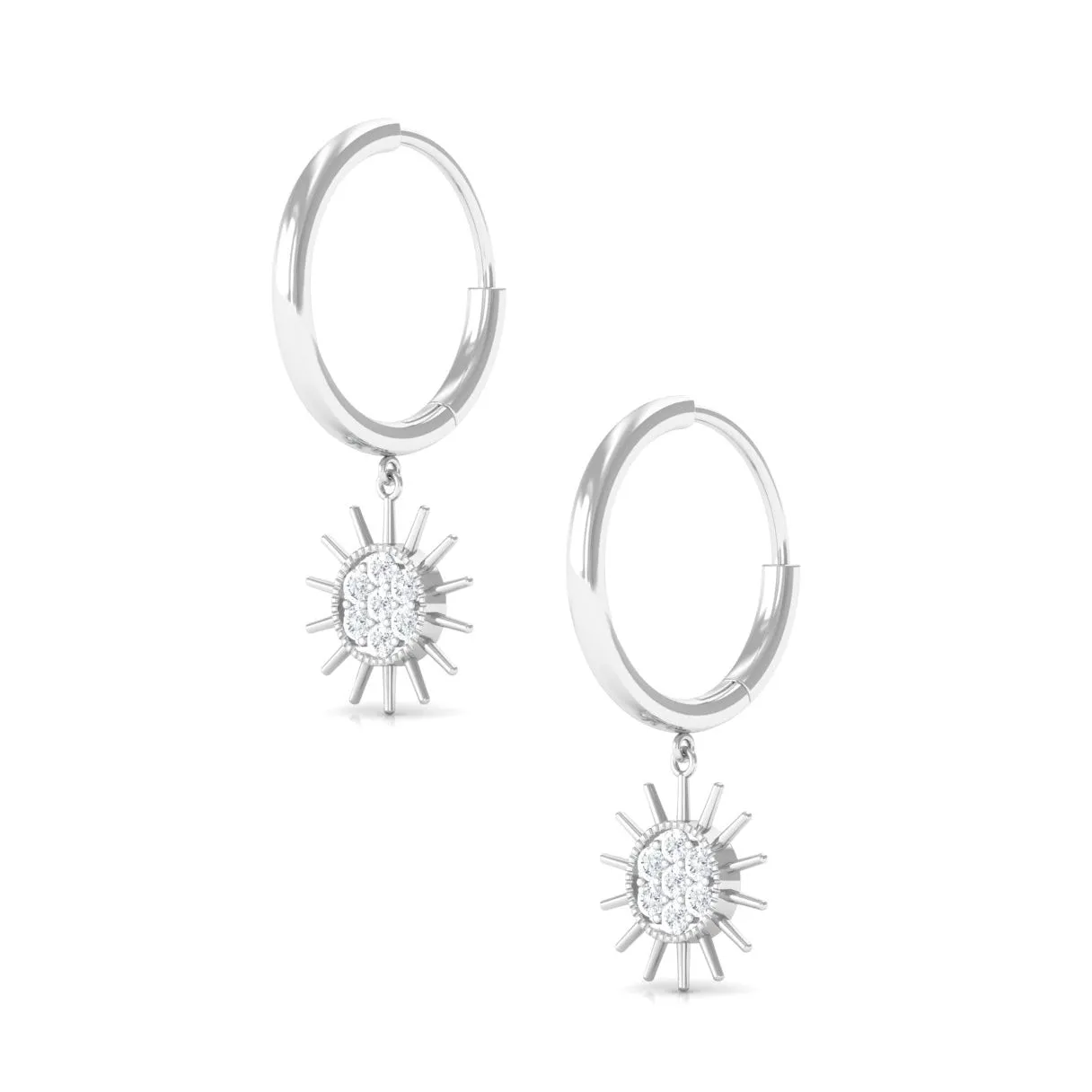 1/2 CT Sunburst Dangle Earrings with Diamond Cluster