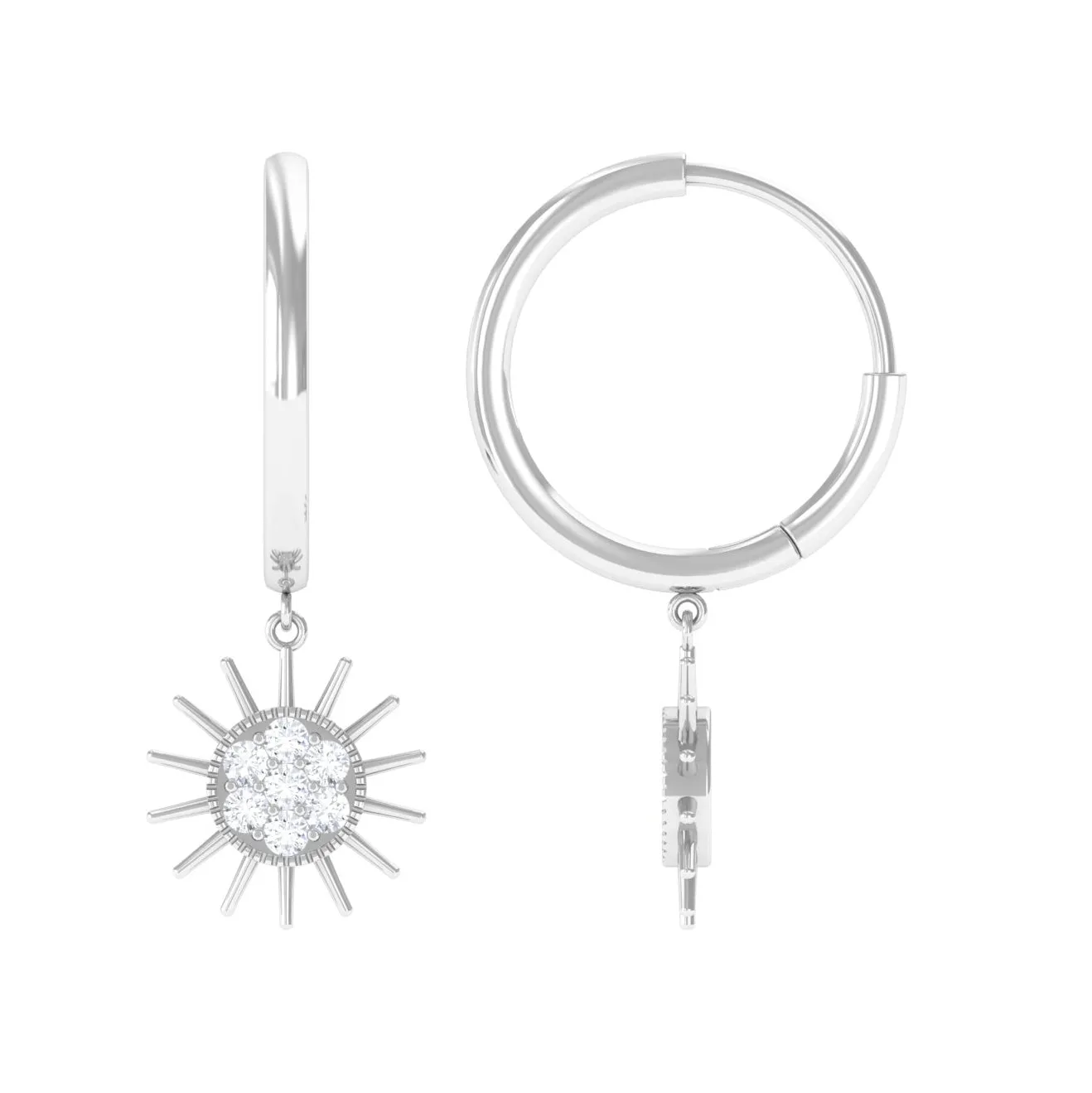 1/2 CT Sunburst Dangle Earrings with Diamond Cluster