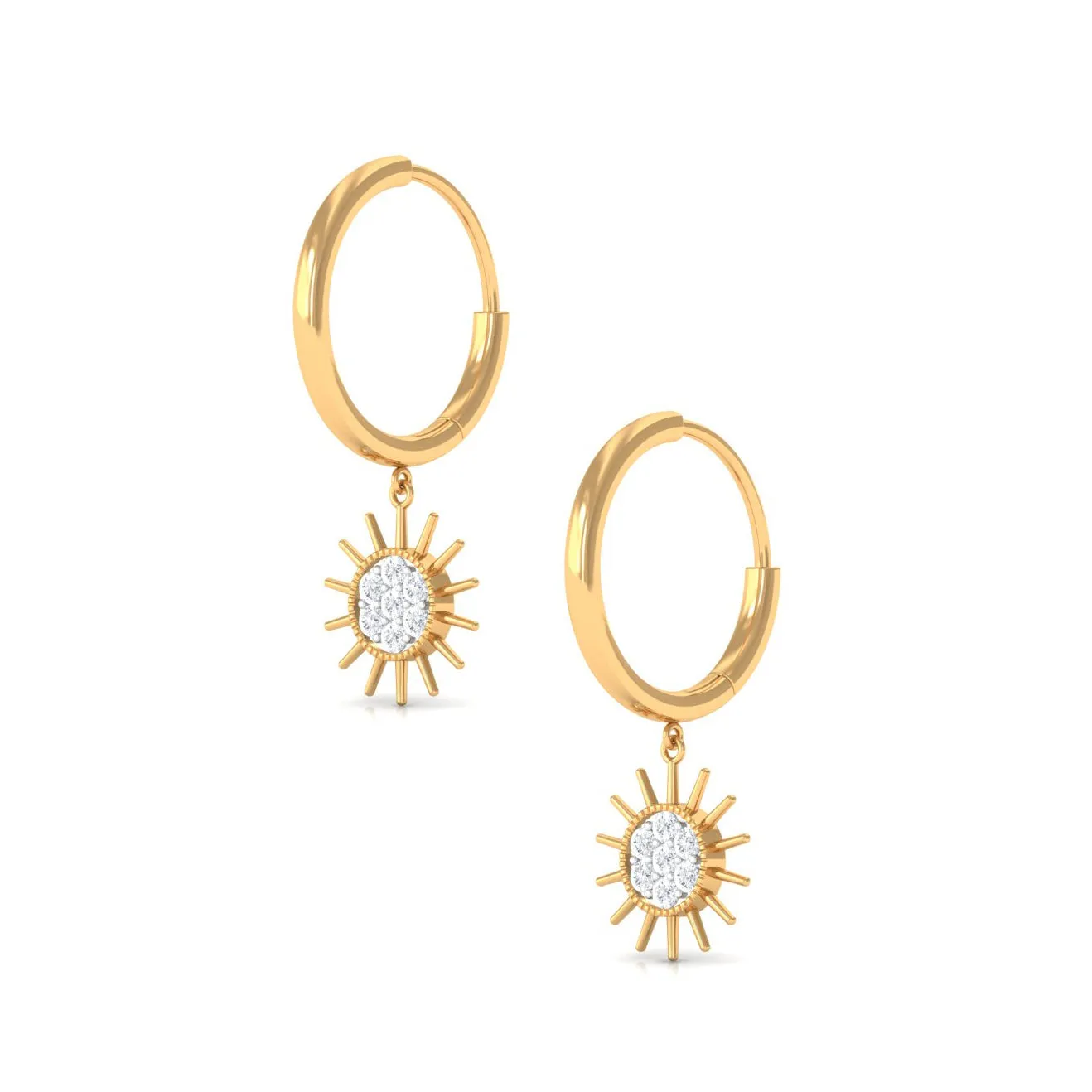1/2 CT Sunburst Dangle Earrings with Diamond Cluster