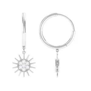 1/2 CT Sunburst Dangle Earrings with Diamond Cluster