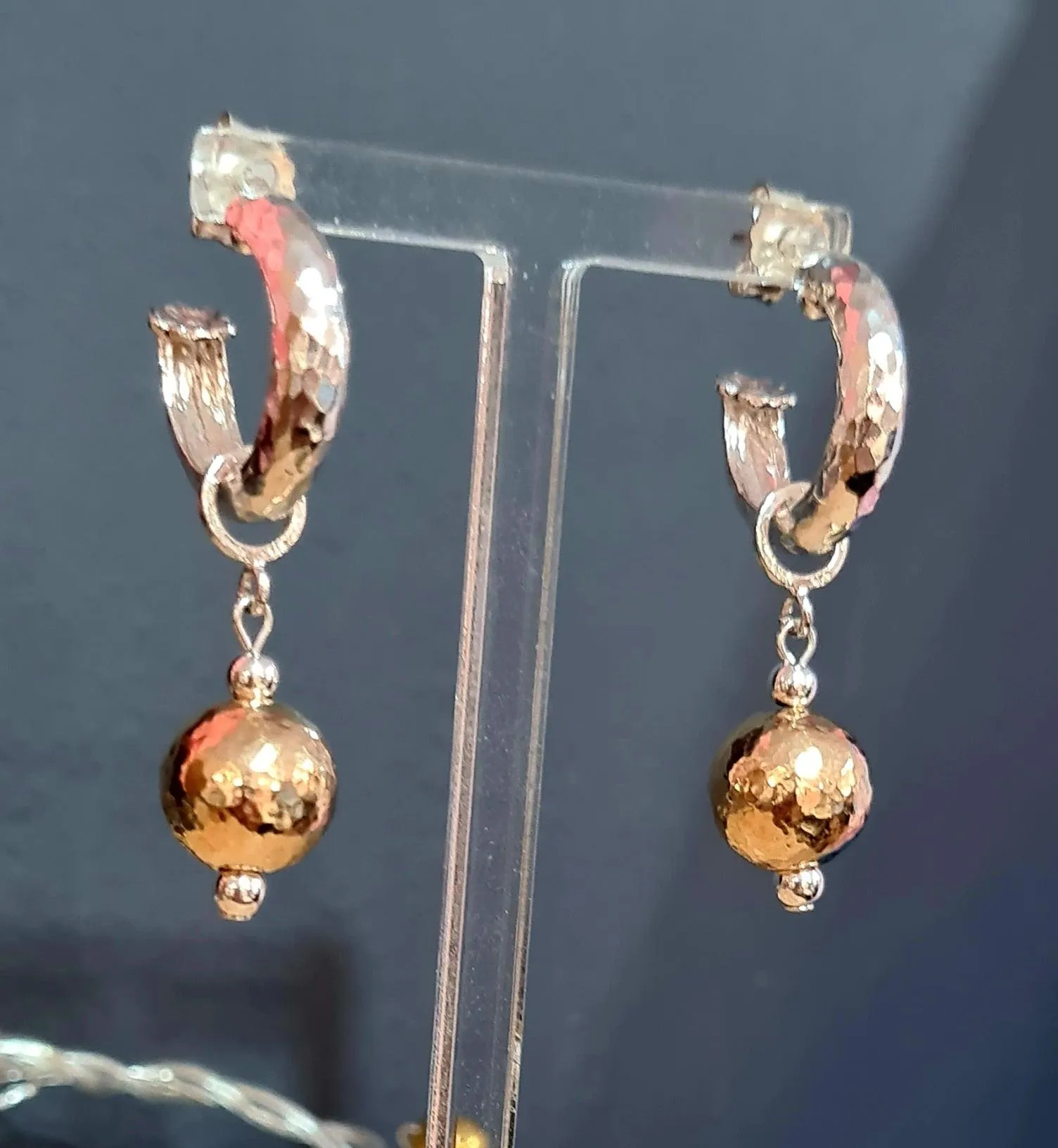 14ct Rolled Gold Sphere Hammered Hoop Earrings