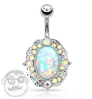 14G Opalite CZ Stainless Steel Belly Button Ring