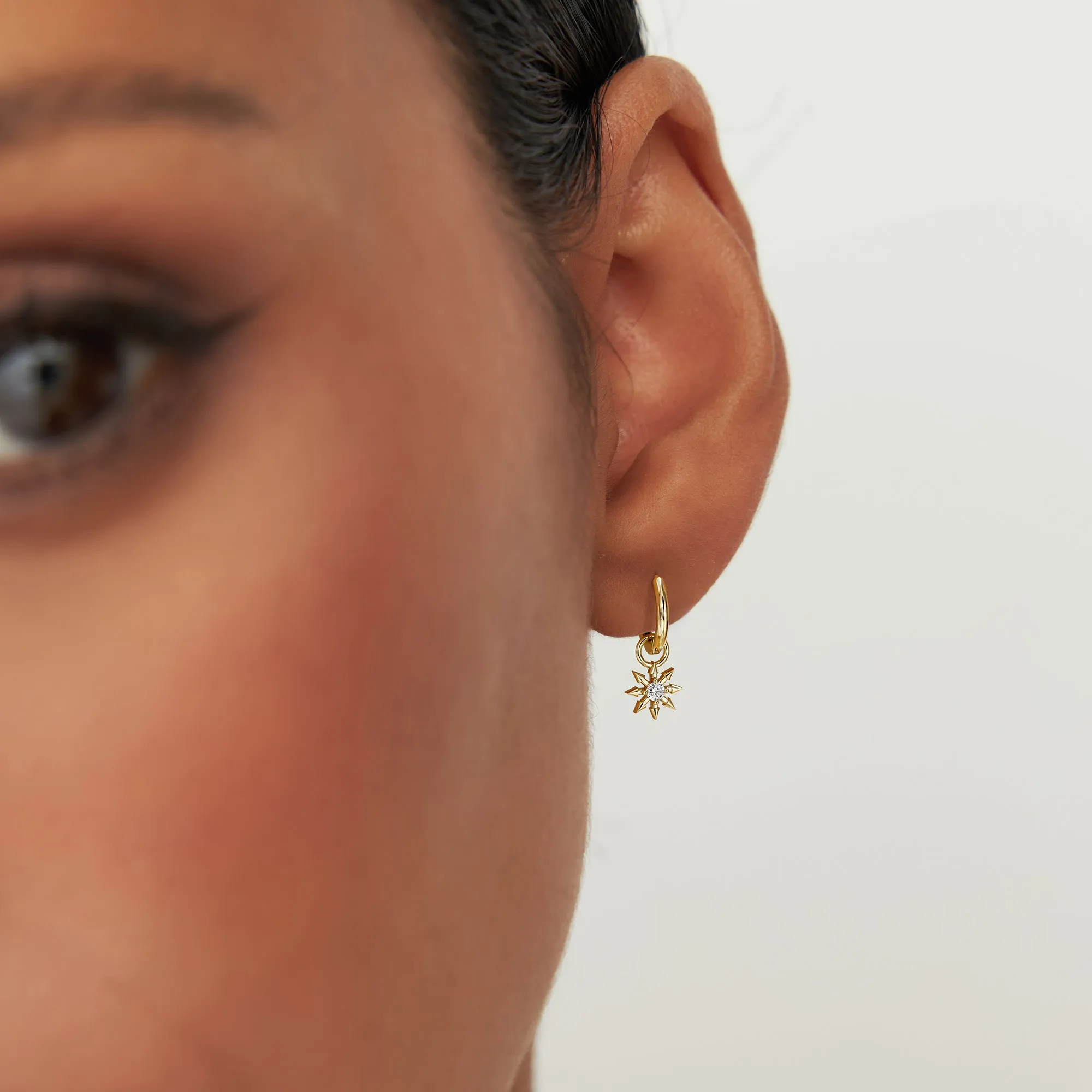 14k Diamond Spiked Star Hoop Charm