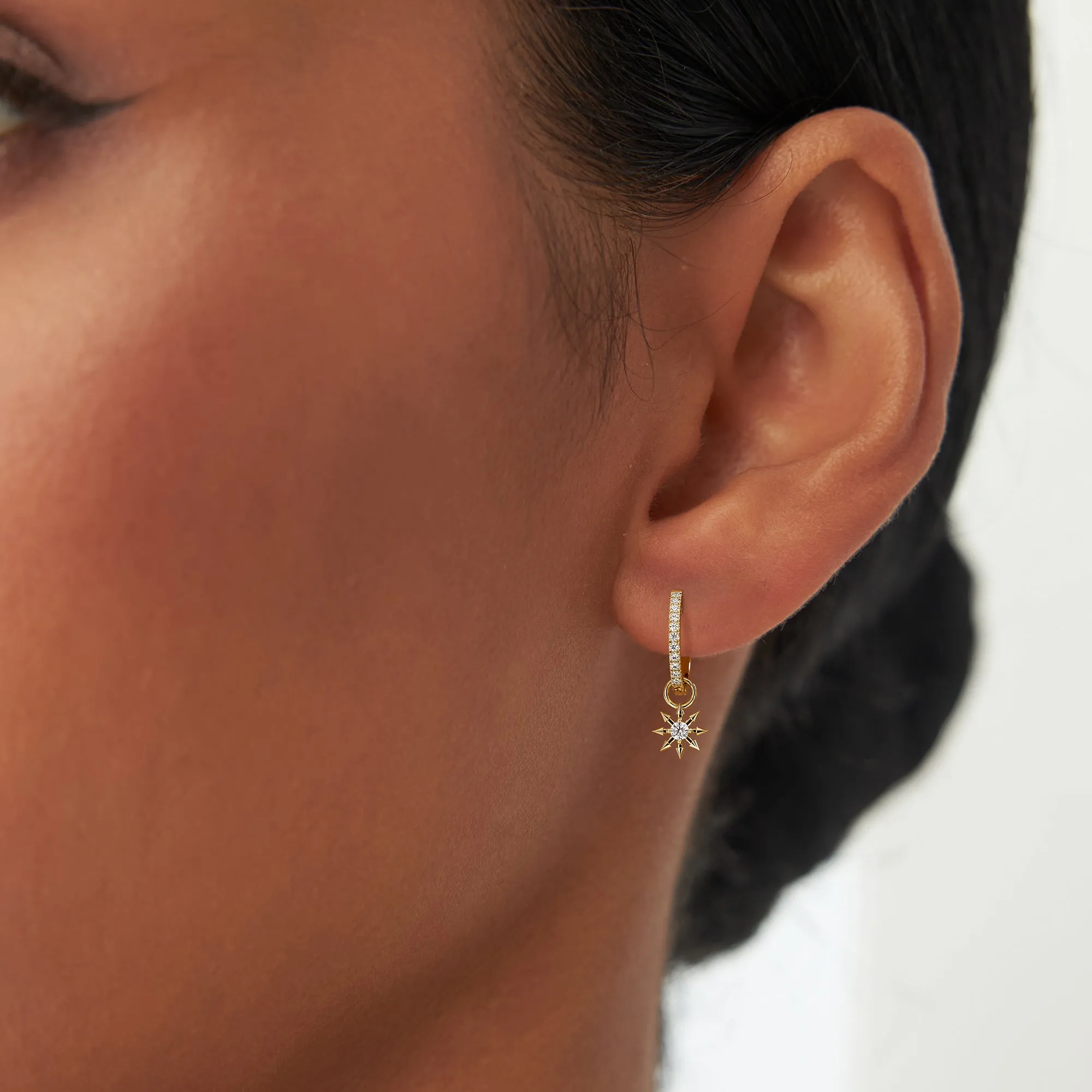 14k Diamond Spiked Star Hoop Charm