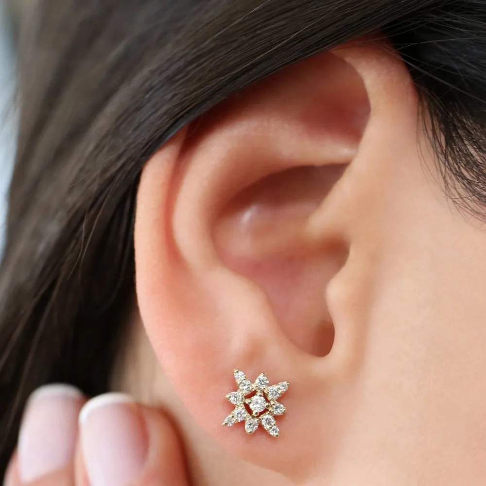 14K Gold Compass Star Diamond Earrings