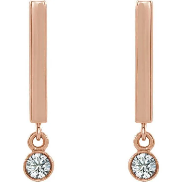 14K Gold Dangle Earrings with 2.5 mm Round Gemstones