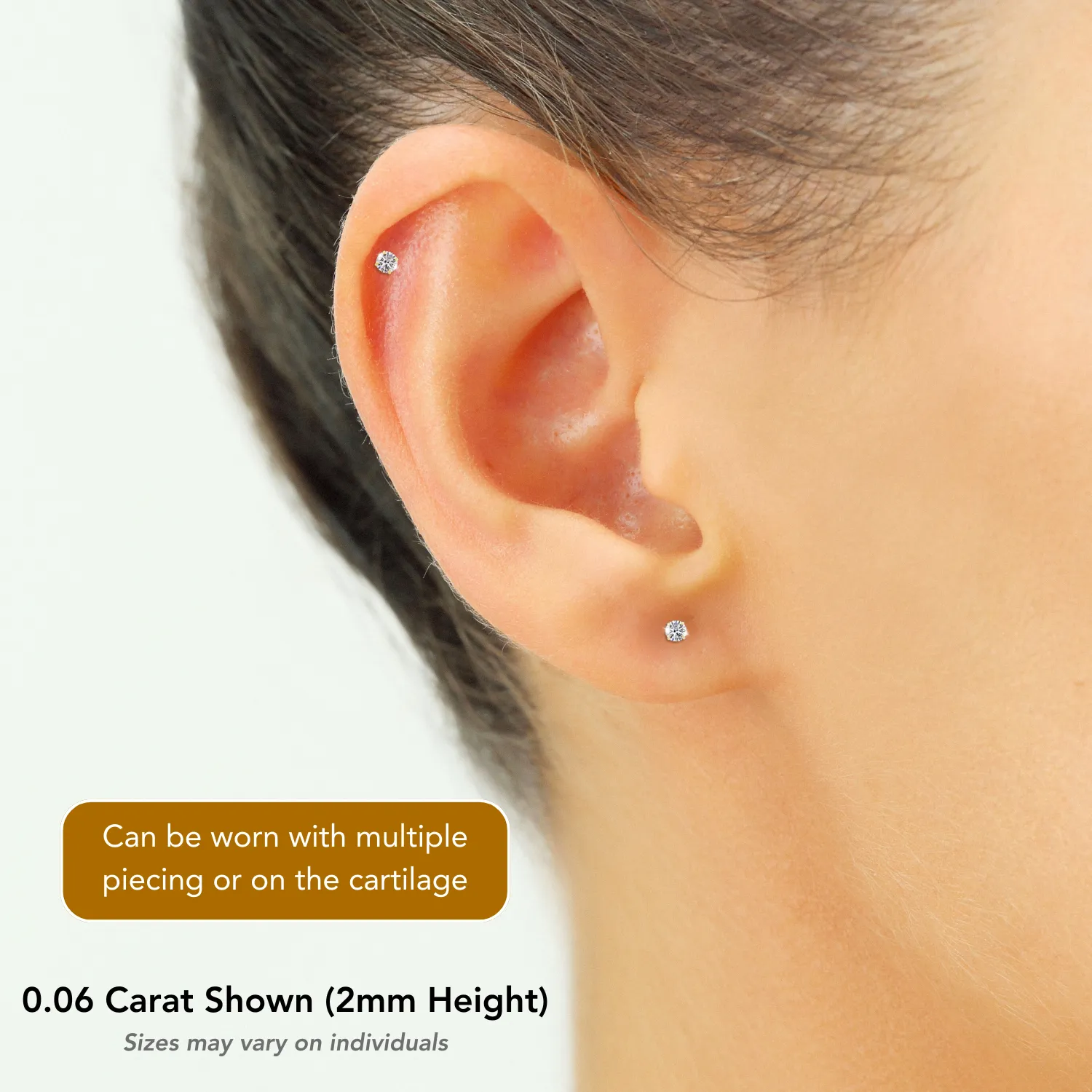 14K Gold Lab Diamond Stud Earrings, CVD Brilliant Solitaire Round Diamond Studs, 0.06 Carat Diamond Studs