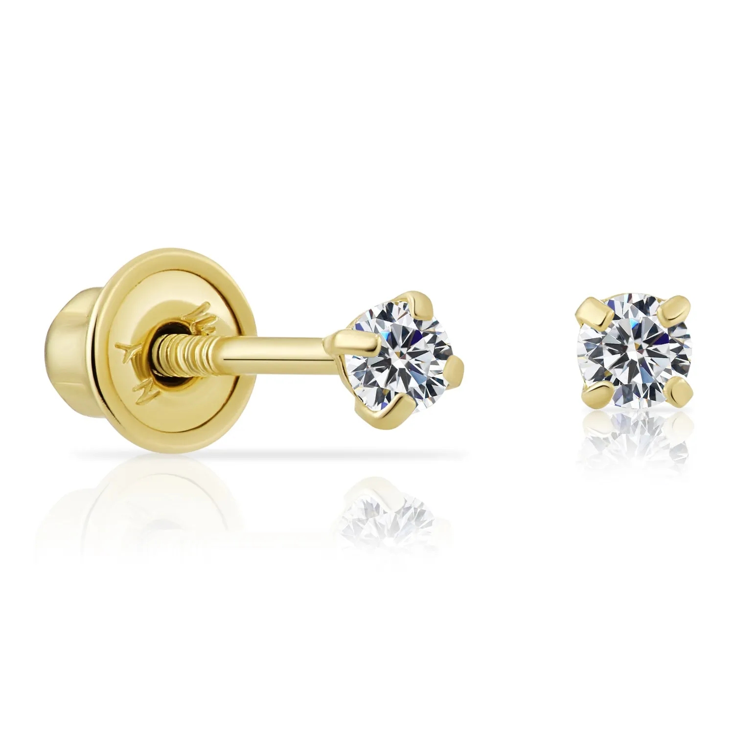 14K Gold Lab Diamond Stud Earrings, CVD Brilliant Solitaire Round Diamond Studs, 0.06 Carat Diamond Studs