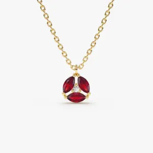 14K Gold Marquise Ruby Cluster Necklace