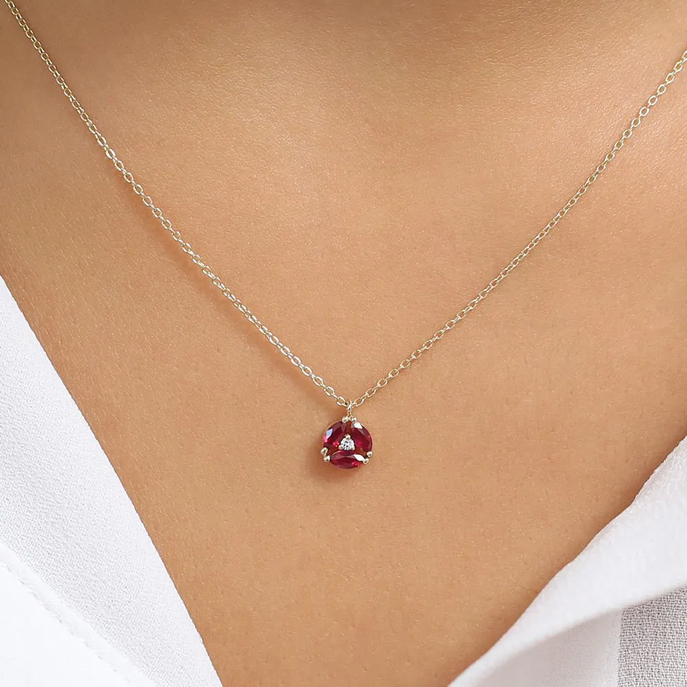 14K Gold Marquise Ruby Cluster Necklace
