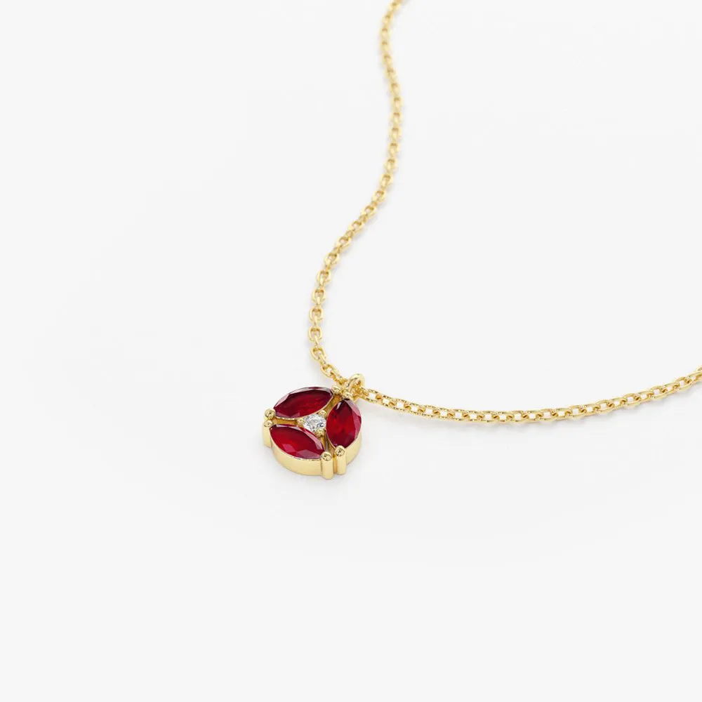 14K Gold Marquise Ruby Cluster Necklace