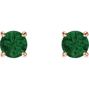 14K Rose 5 mm Natural Emerald Stud Earrings