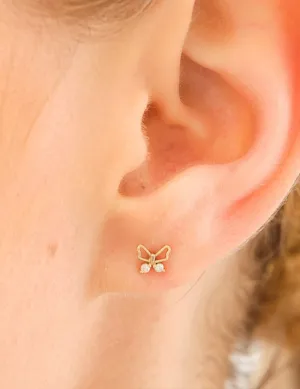 14K Solid Gold Butterfly Earrings with Diamonds