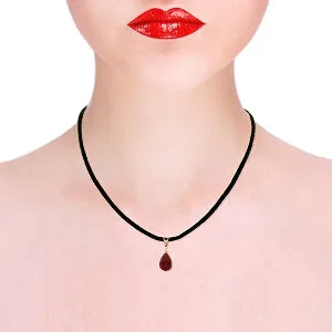 14K Solid Rose Gold & Leather Diamond/Ruby Pear Cut Necklace