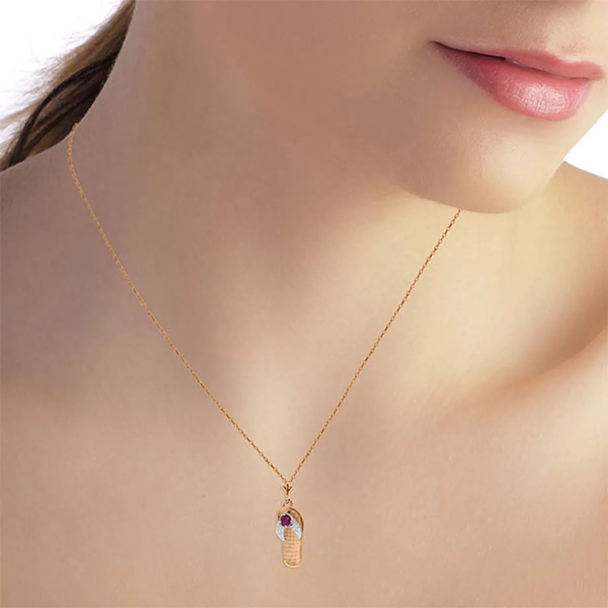14K Solid Rose Gold Shoe Necklace w/ Natural Ruby