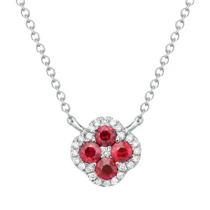 14K White Gold 0.21Ct (4) Ruby, 0.05Ct (25) Diamond Necklace
