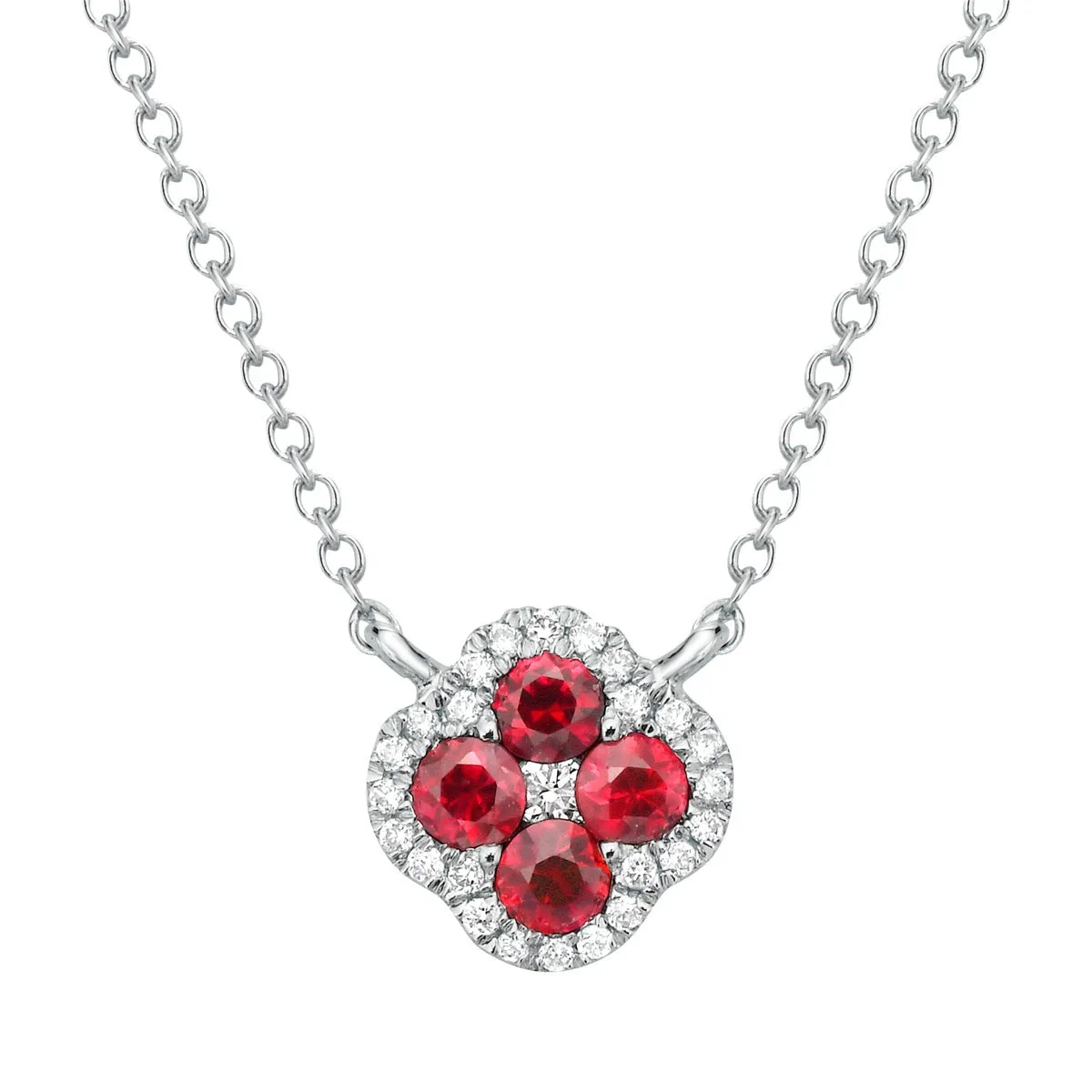 14K White Gold 0.21Ct (4) Ruby, 0.05Ct (25) Diamond Necklace
