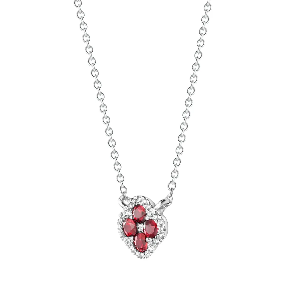 14K White Gold 0.21Ct (4) Ruby, 0.05Ct (25) Diamond Necklace