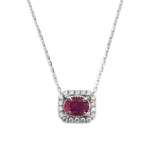 14K White Gold Diamond and Ruby Pendant Necklace