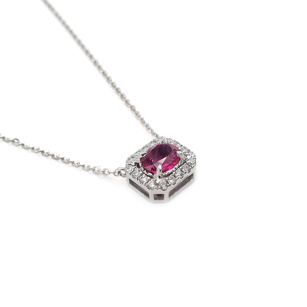 14K White Gold Diamond and Ruby Pendant Necklace