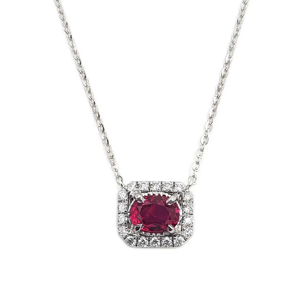 14K White Gold Diamond and Ruby Pendant Necklace