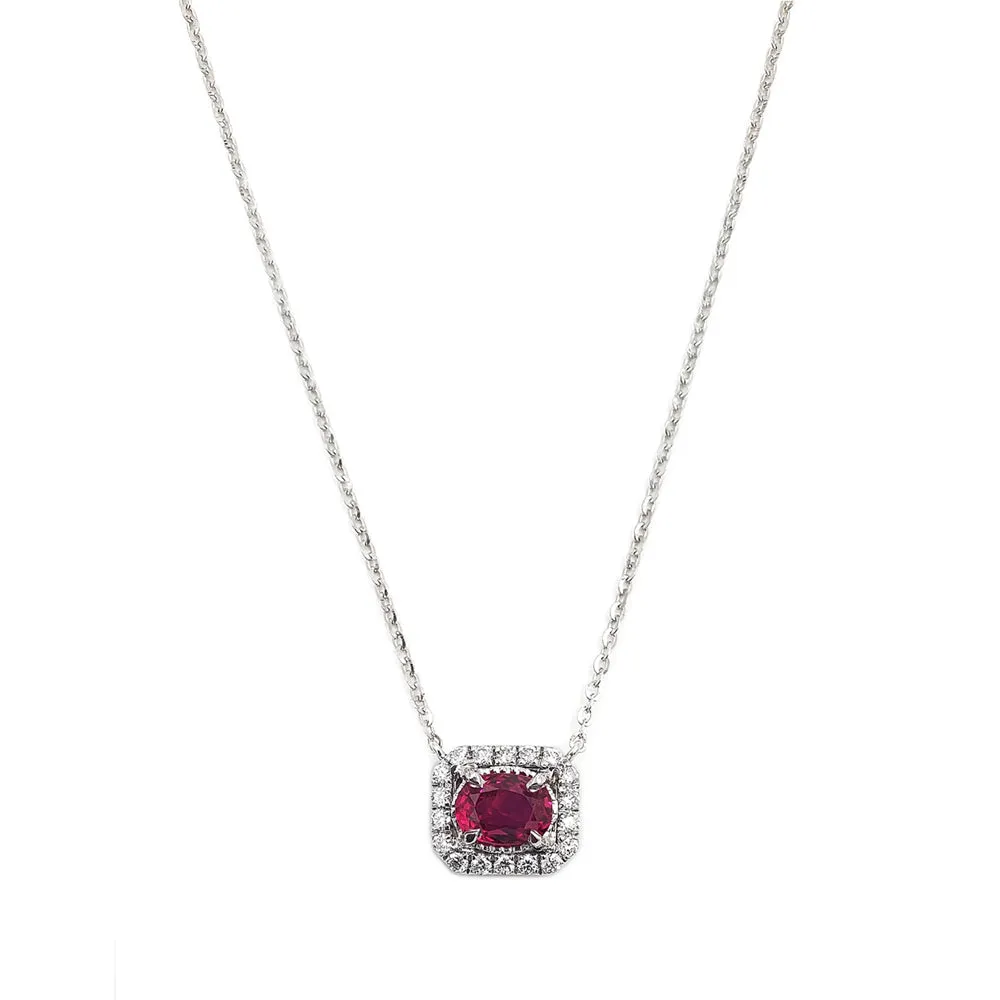 14K White Gold Diamond and Ruby Pendant Necklace