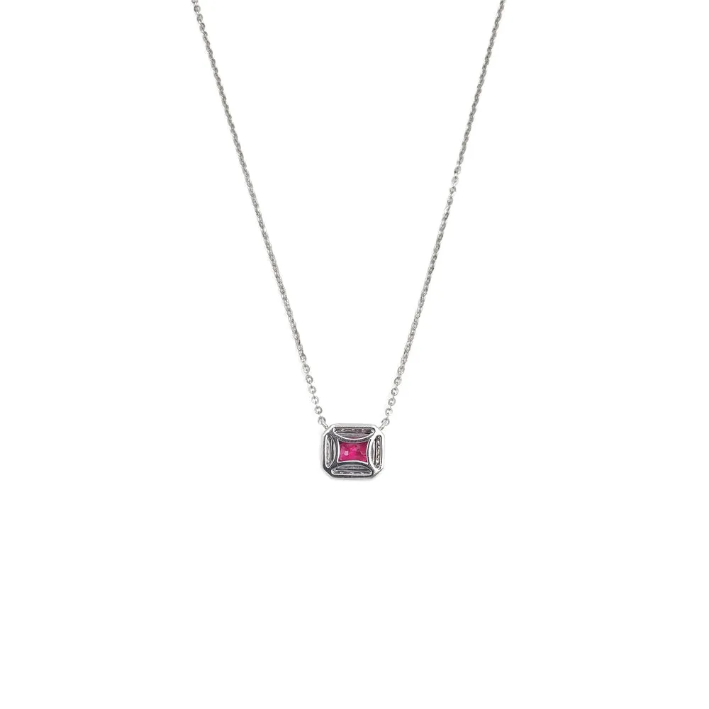 14K White Gold Diamond and Ruby Pendant Necklace