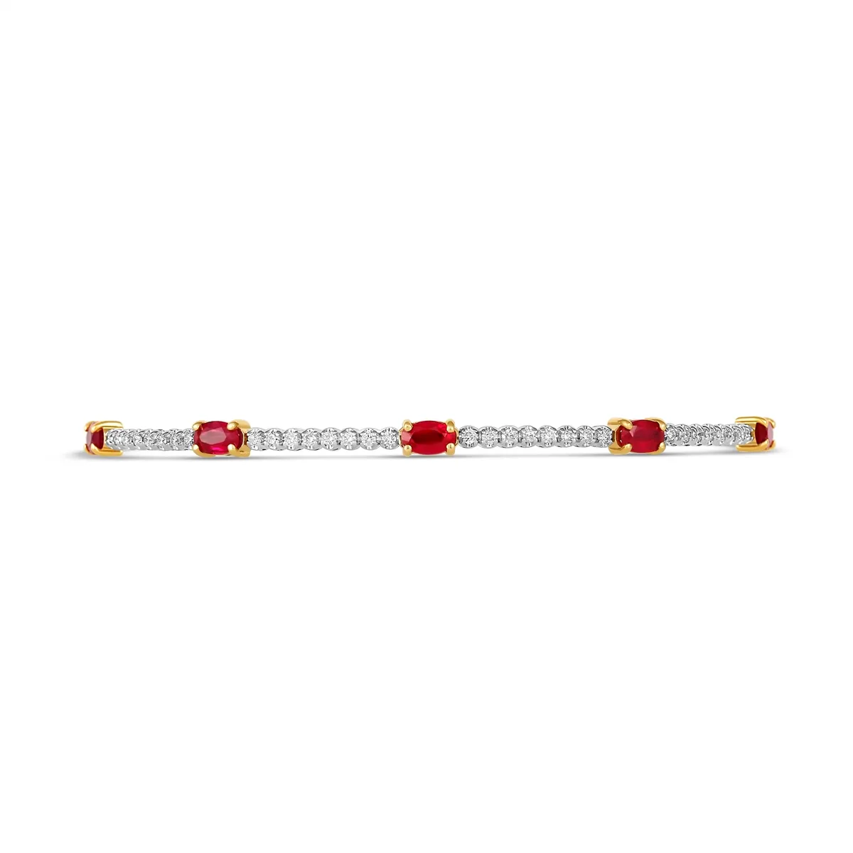 14K White Gold Diamond Clasped Bangle with Yellow Gold Set Oval Rubies
