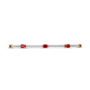 14K White Gold Diamond Clasped Bangle with Yellow Gold Set Oval Rubies