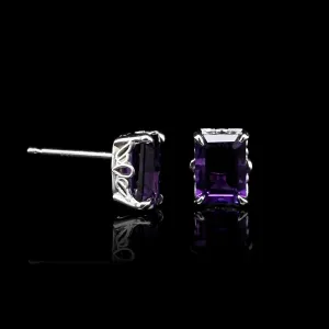 14K White Gold Estate Amethyst Studs