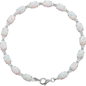 14K White Gold Lab-Grown Opal Line Bracelet