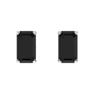 14K White Natural Black Onyx Earrings