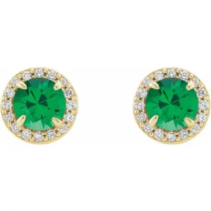 14K Yellow 3.5 mm Natural Emerald & 1/8 CTW Natural Diamond Earrings