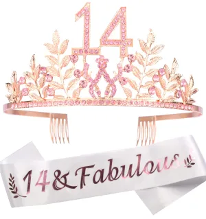 14th Birthday Gifts for Girls, 14th Birthday Tiara and Sash, 14 Fabulous Sash and Crystal