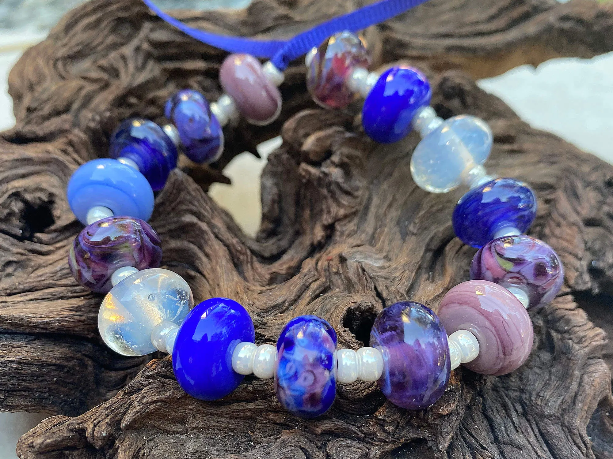 15 Handmade Purple Blue Swirl Lampwork Beads Set SRA