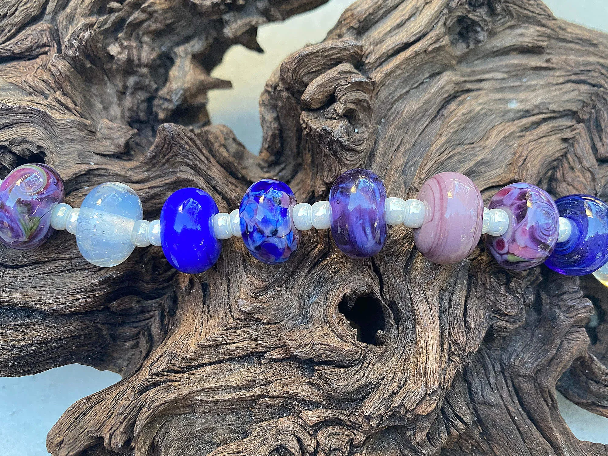 15 Handmade Purple Blue Swirl Lampwork Beads Set SRA