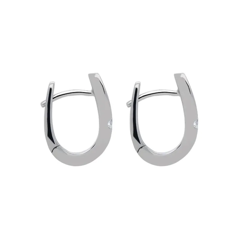 18ct White Gold 0.10ct Diamond Curved Hoop Earrings