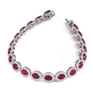 18ct White Gold Oval Ruby and Diamond Bracelet