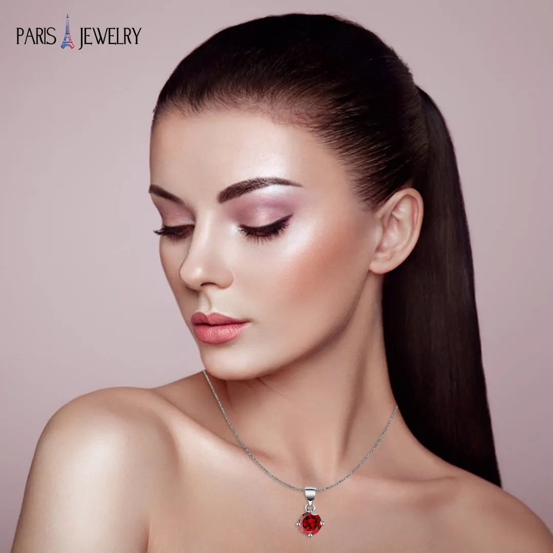 18K White Gold 3 Carat Created Ruby Round Stud Necklace Plated 18 inch
