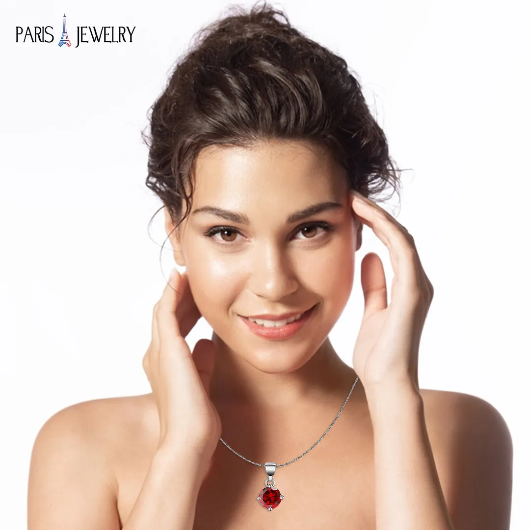 18K White Gold 3 Carat Created Ruby Round Stud Necklace Plated 18 inch