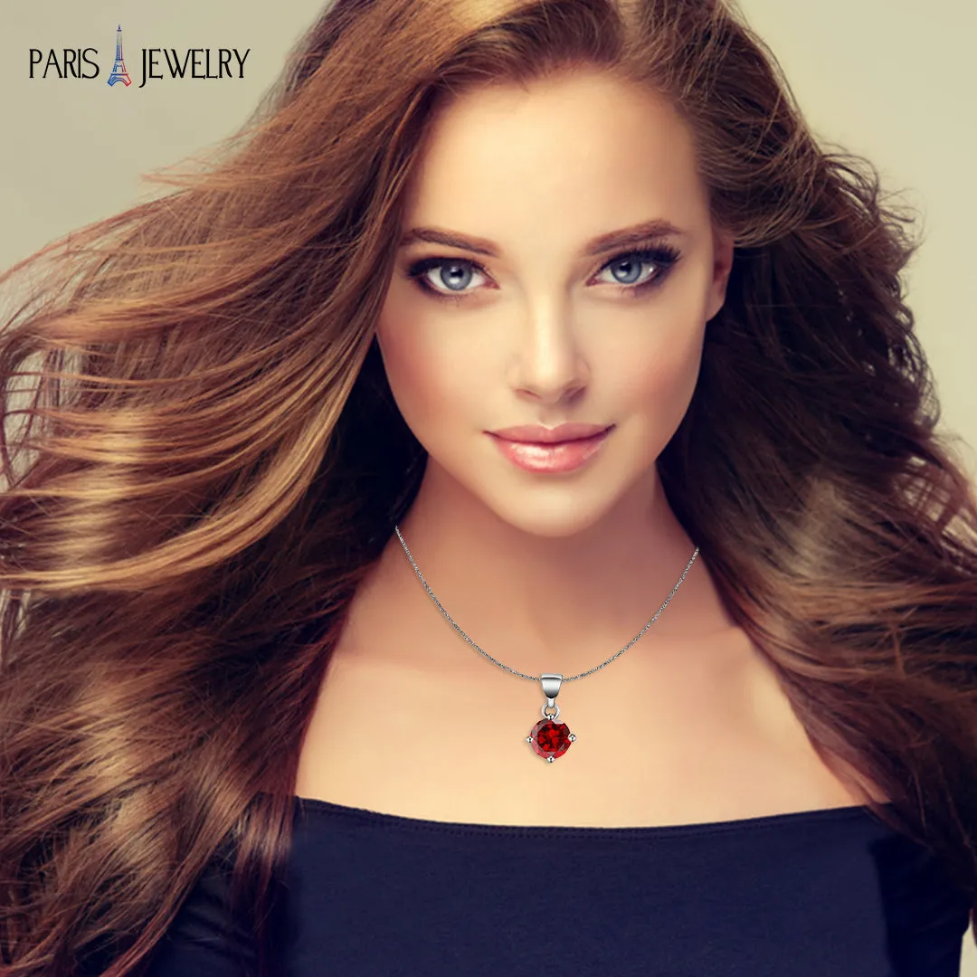 18K White Gold 3 Carat Created Ruby Round Stud Necklace Plated 18 inch