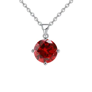 18K White Gold 3 Carat Created Ruby Round Stud Necklace Plated 18 inch