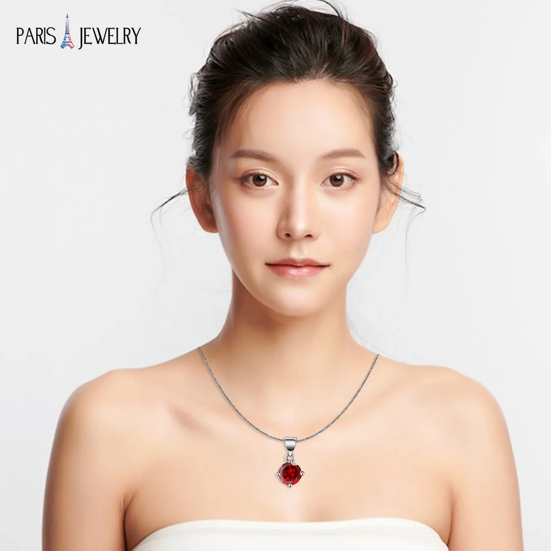 18K White Gold 3 Carat Created Ruby Round Stud Necklace Plated 18 inch