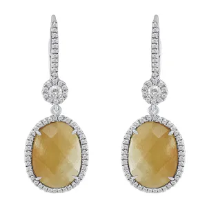 18k White Gold 7ct Yellow Jasper Diamond Earrings
